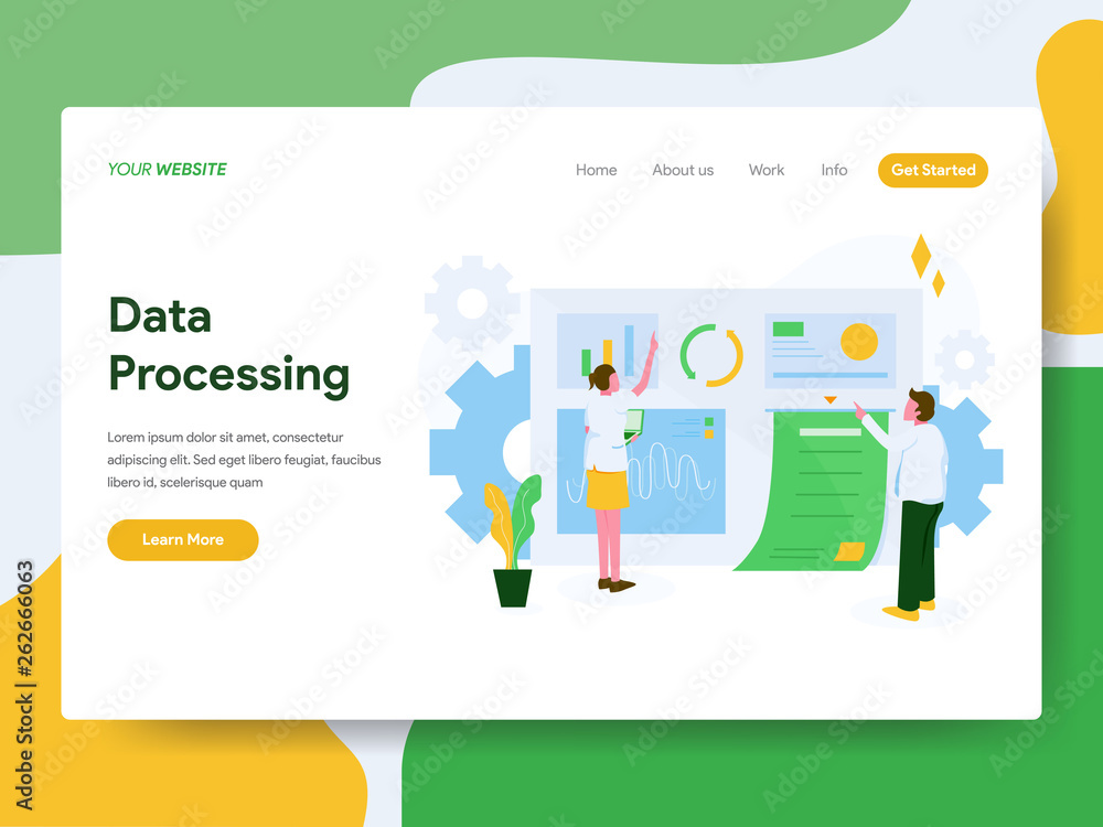 Poster landing page template of data processing illustration concept. modern flat design concept of web pag