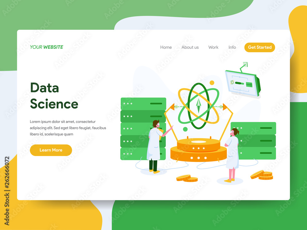 Poster landing page template of data science illustration concept. modern flat design concept of web page d