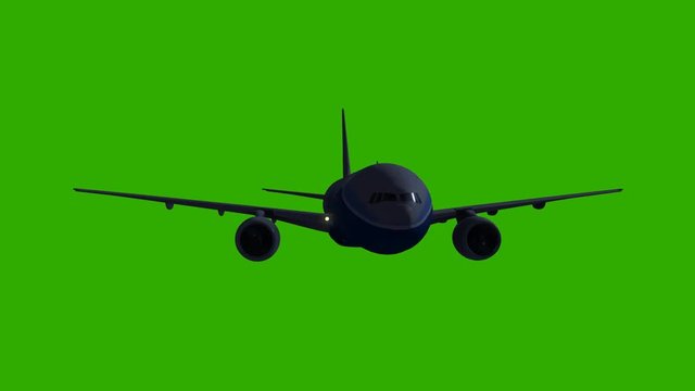 Camera pans around a logo free airplane flying at night with a green screen background. HD version.