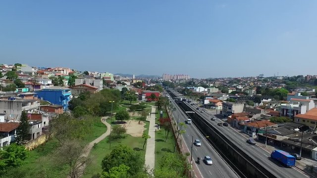 aerial image of city of Santo Andr&eacute; with skatepark Ana Brandao