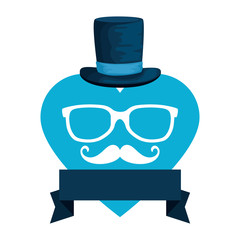 eyeglasses and mustache with tophat in heart