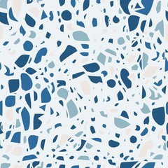 Blue White Flat Terrazzo Floor Seamless Pattern