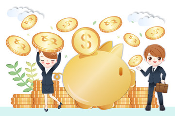 business people with piggy bank