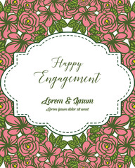 Vector illustration red floral frame with greeting card of happy engagement