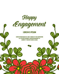 Vector illustration ornate floral frame with invitation card of happy engagement