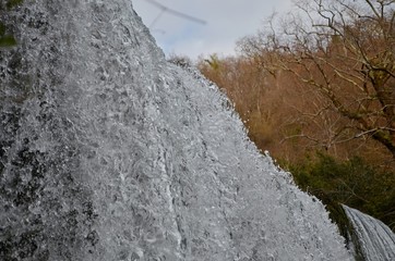 Waterfall, jets, spray of water.