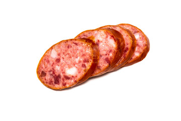 smoked sausage on a white background