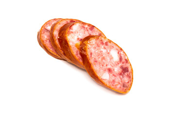 smoked sausage on a white background