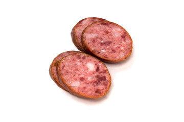 smoked sausage on a white background
