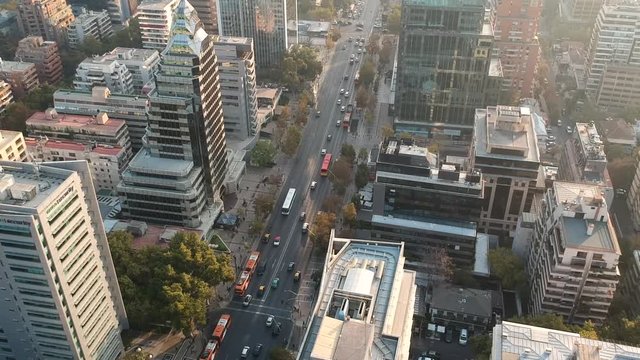 Aerial static drone shot of traffic from above, Santiago Chile
