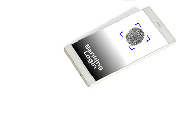 Ein Smartphone, Fingerabdruck und Einloggen in Banking