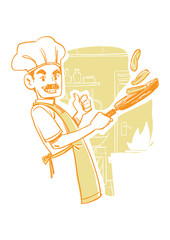 Happy Chef Cooking With Frying Pan