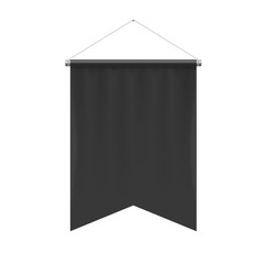 Gonfalon Fishtail Bottom Vertical Black Flag Banner on a White. Empty Template Illustration of Sport Flag Symbol Mockup