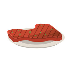 Beef steak on dish cartoon