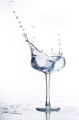 splash of water in a champagne glass. White background.