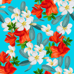 Seamless pattern tropical flower in Color brillante style -vector
