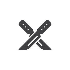Crossed knives vector icon. filled flat sign for mobile concept and web design. Kitchen knives glyph icon. Steak house symbol, logo illustration. Pixel perfect vector graphics