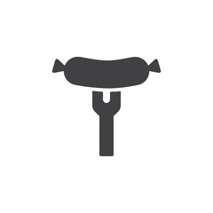 Sausage and fork vector icon. Frankfurter filled flat sign for mobile concept and web design. Grill sausage glyph icon. BBQ party symbol, logo illustration. Pixel perfect vector graphics