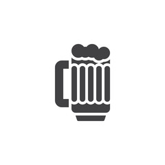 Beer mug with foam vector icon. Glass of alcohol drink filled flat sign for mobile concept and web design. Foamy beer glass glyph icon. Symbol, logo illustration. Pixel perfect vector graphics