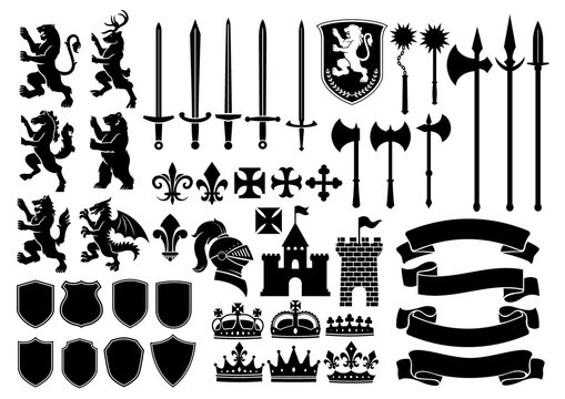 Heraldry silhouette mega set
