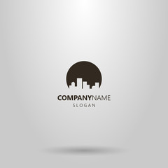 black and white simple vector negative space round  cityscape logo of high-rise houses