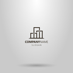 black and white simple vector geometric line art logo of cityscape three buildings