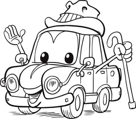 Cartoon Vector Illustration of Funny Retro Car