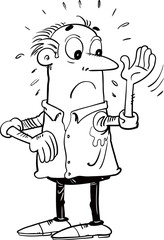 funny cartoon man is sweating