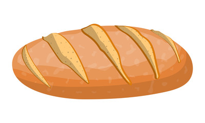 Loaf of wheat bread. Grain bread roll. Baked food. Baguette. Bakery shop. Vector illustration in flat style