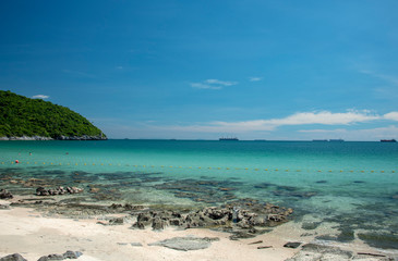 Wave & Sand beach background from Si Chang island Chonburi Thailand , holiday or relax in summer concept.