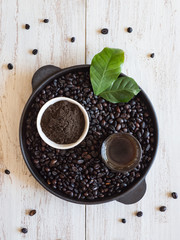 Roasted Cuban coffee beans in a pan.
