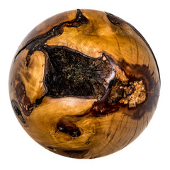turned dark brown wooden balls with bark inclusions