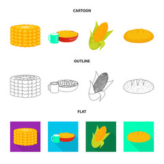 Vector illustration of cornfield and vegetable symbol. Set of cornfield and vegetarian vector icon for stock.