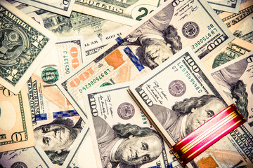 a pack of lies the US currency on background of dollars 