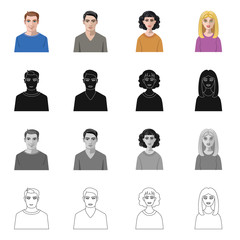 Vector design of hairstyle and profession  sign. Set of hairstyle and character  vector icon for stock.