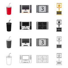 Isolated object of television and filming icon. Collection of television and viewing vector icon for stock.