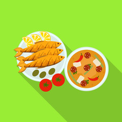 Vector illustration of food and fish sign. Collection of food and dishes stock symbol for web.