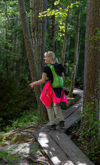 Woman hiking in forest