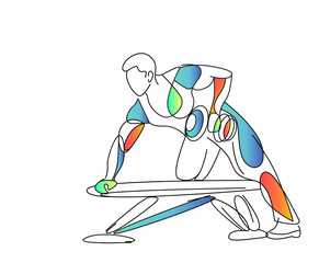 Athletic men pumping up back muscles workout bodybuilding - Line Art Design Vector Illustration.