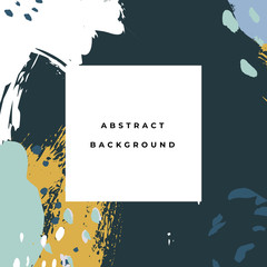 Square hand drawn abstract background with artistic brush strokes and paint stains. Vector design for card, banner or social media post.