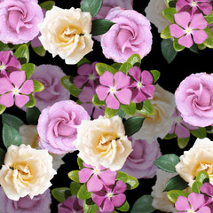 Beautiful floral background of phlox and roses. Isolated  