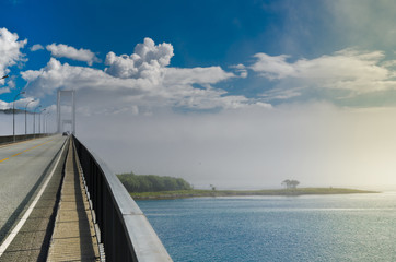 The Tjeldsund Bridge in a fog
