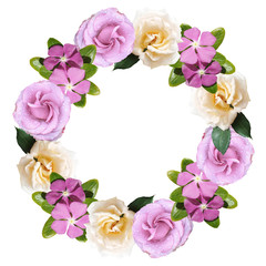 Beautiful floral circle of phlox and roses. Isolated