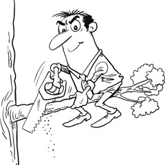  man is sawing a tree 