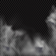 Fog or smoke isolated transparent special effect. White vector cloudiness, mist or smog background. Vector illustration - Vector