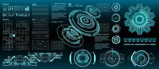 HUD elements mega set pack. Dashboard display virtual reality technology screen. Futuristic user interface. © PALERM089