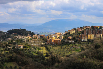 Fototapeta na wymiar View of Umbria hills, Perugia, Italy