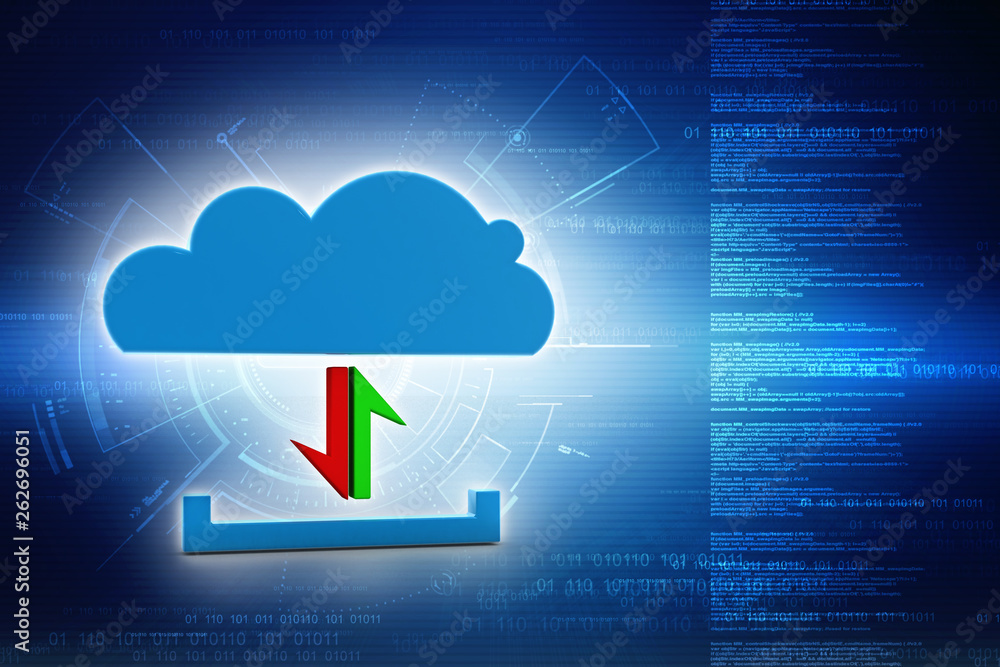 Poster 3d illustration uploading downloading arrow with cloud
