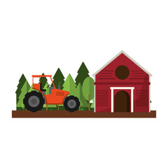 Farm barn and tractor in nature