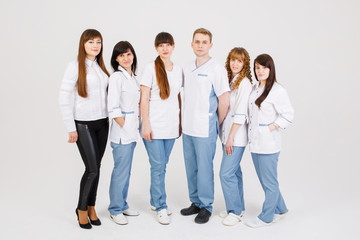 Medical staff. Portrait of doctors of otolaryngologists and nurses on an isolated white background